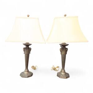 Pair Vintage Stiffel Northbrook Brass Table Lamps 27” Heavy Mid Century Modern